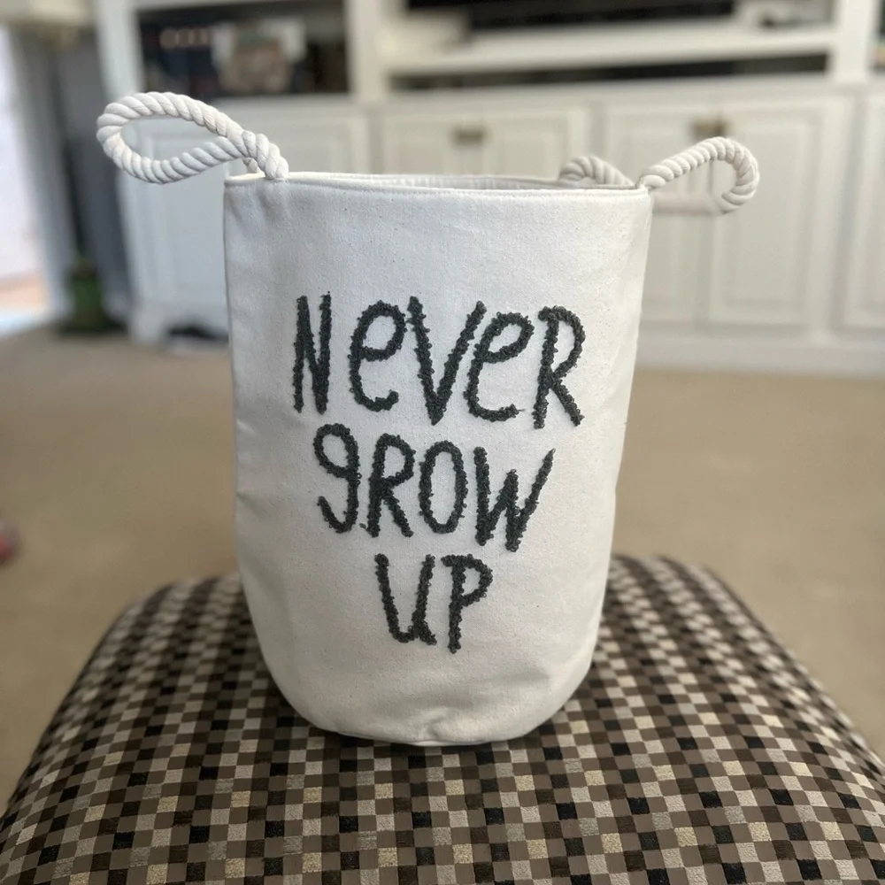 Never Grow Up bucket storage bag